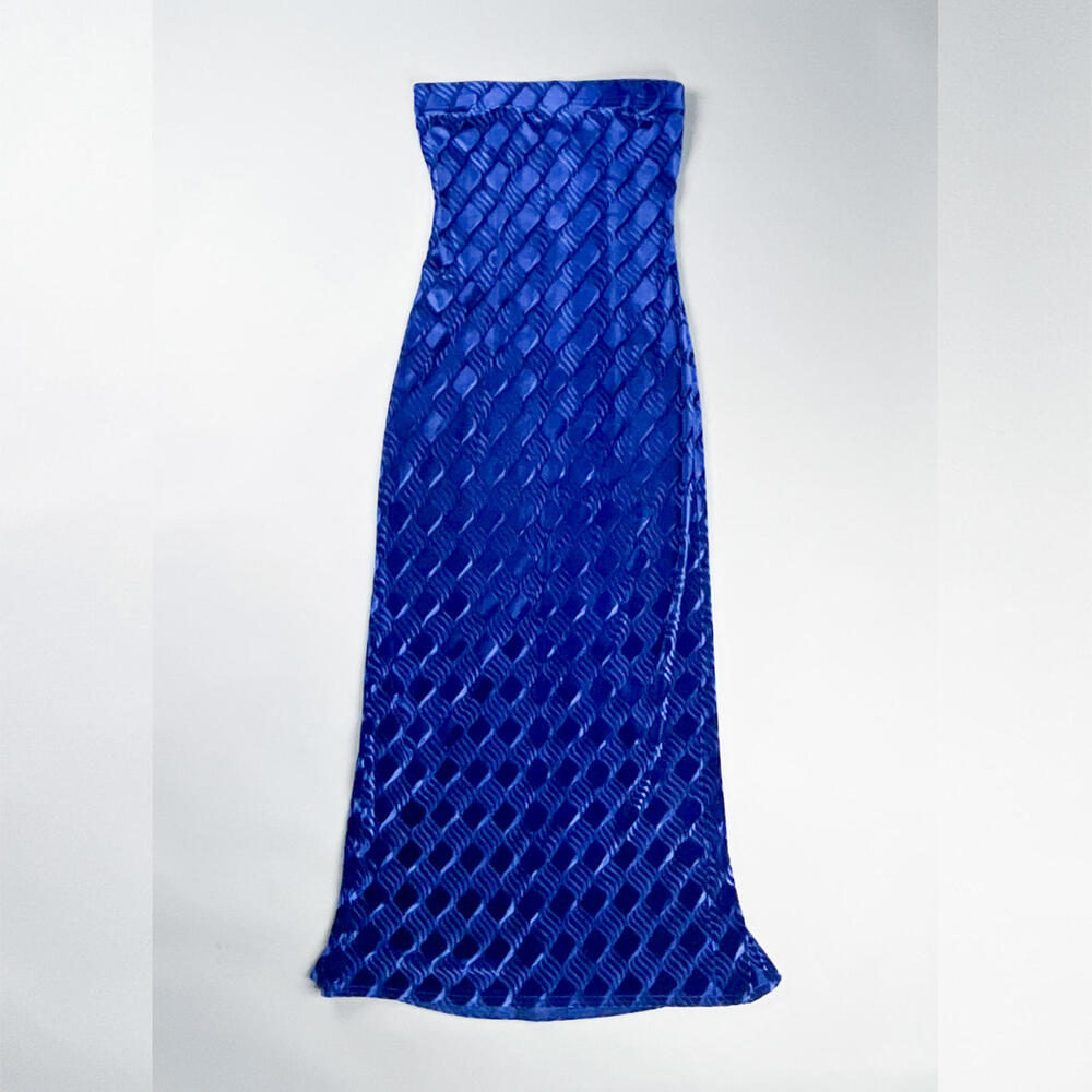 Scott McClintock Dress | Y2K Textured Blue Velvet Strapless Long Evening Dress